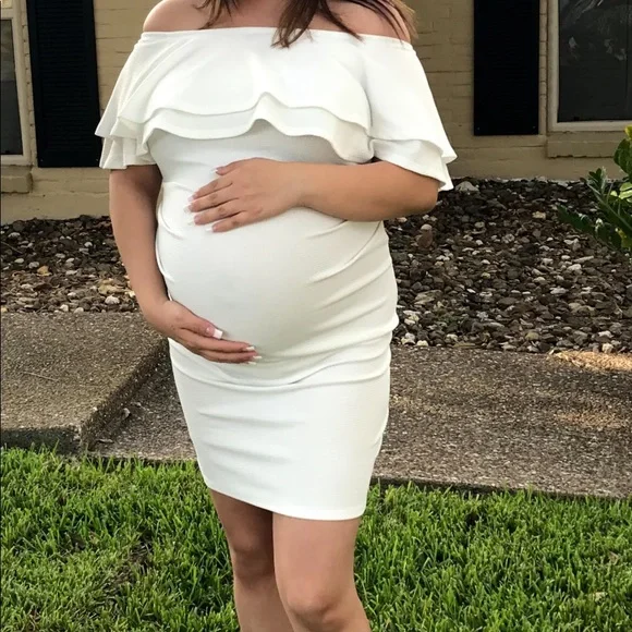 sachin and babi light blue dress LaClef | Dresses | White Maternity Off Shoulder Dress
